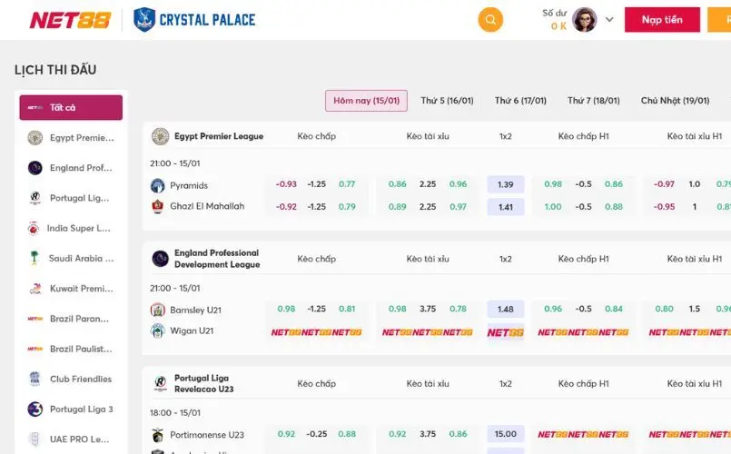 Lịch thi đấu bóng đá Net88 hôm nay có gì đặc biệt?